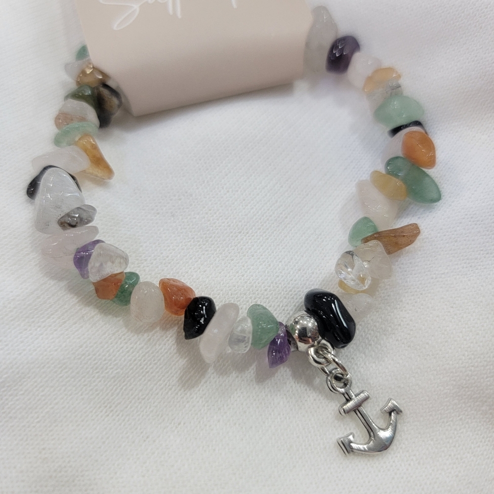 Multicolor Gemstone Bracelet with Anchor Charm